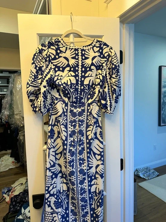 FARM Rio Blue and White Botanical Cutout Maxi Dress NWT Size Small - Picture 12 of 12